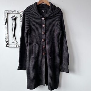 Talie Brown Cozy Cabincore Knit Button-Up Cardigan Sweater Coat With Hood Sz XL